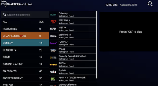 IPTV sur IPTV Smarters Pro